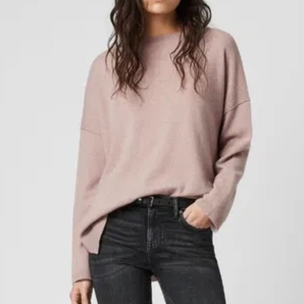 All Saints Cashmere Split Hem Tara Sweater Jumper Size M Medium Pashima Pink